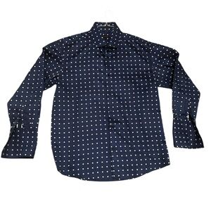 Leonardi Men's Navy/White Polka Dot Dress Shirt-size 3XL